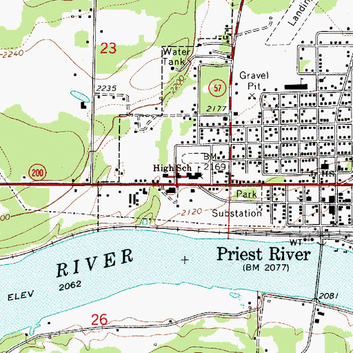 Topographic Map of Priest River Junior High School, ID