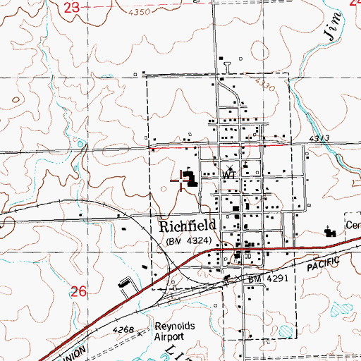 Topographic Map of Richfield School, ID