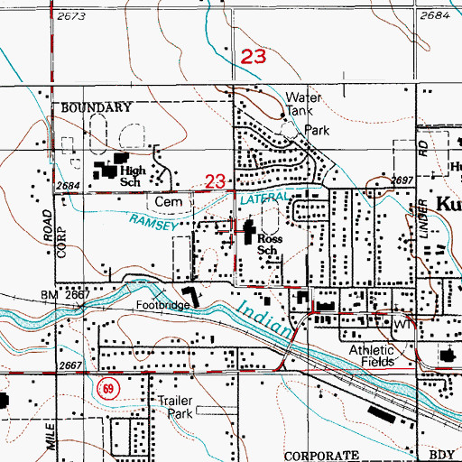 Topographic Map of Ross Elementary School, ID