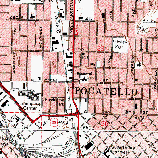 Topographic Map of Roosevelt Center, ID