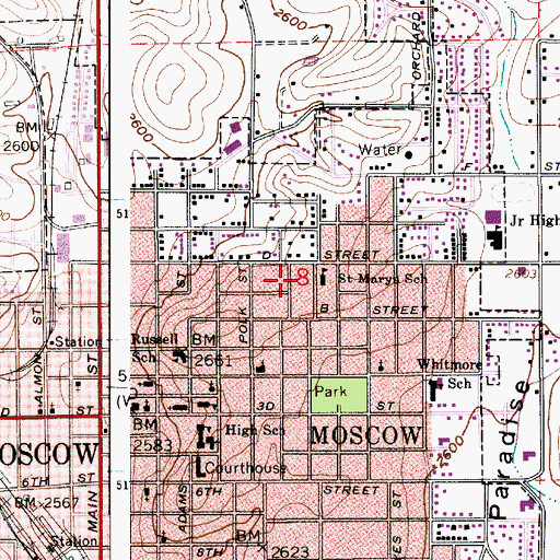 Topographic Map of Saint Rose's Kindergarten Center, ID