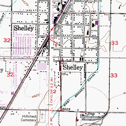 Topographic Map of Shelley Junior High School, ID