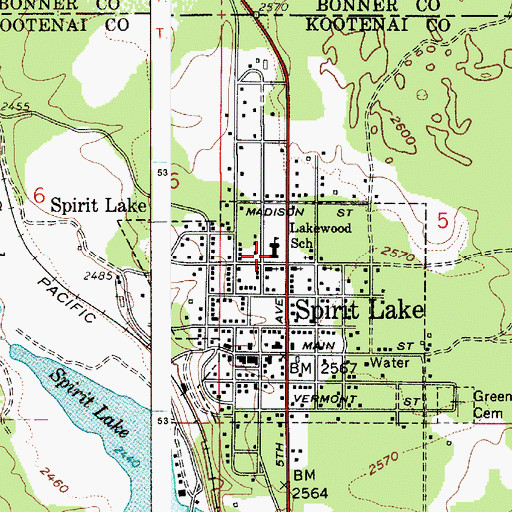 Topographic Map of Spirit Lake Elementary School, ID