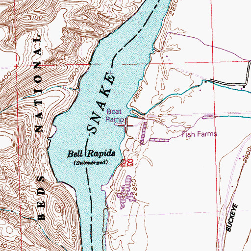 Topographic Map of Bell Rapids Access Area, ID