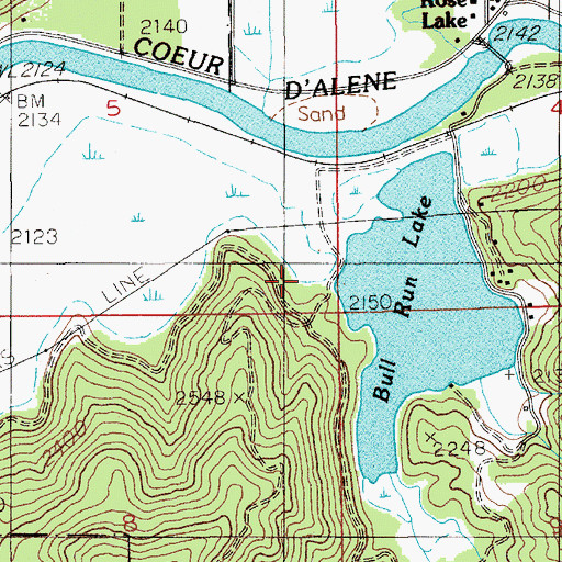 Topographic Map of Bull Run Lake Access Area, ID