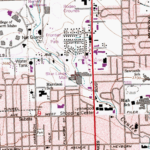 Topographic Map of Blue Lakes Shopping Center, ID