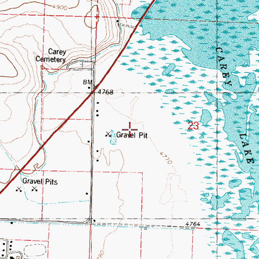 Topographic Map of Carey Lake Wildlife Management Area, ID