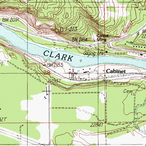 Topographic Map of Cabinet Gorge Hatchery, ID