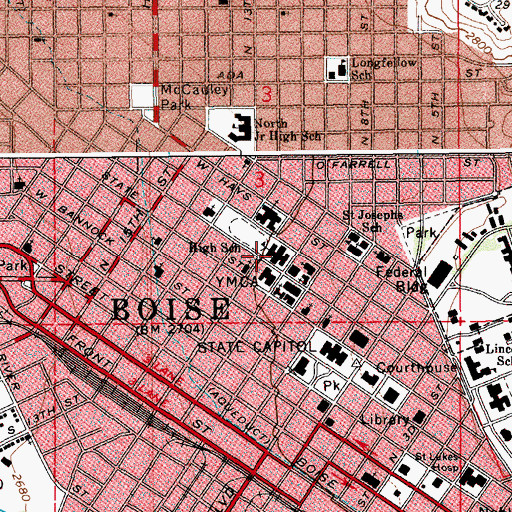 Topographic Map of Boise Senior High School, ID