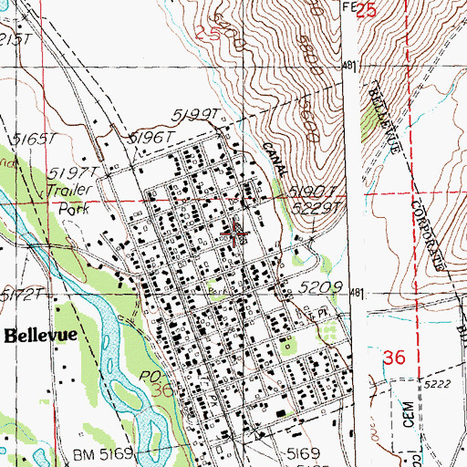 Topographic Map of Bellevue Elementary School, ID