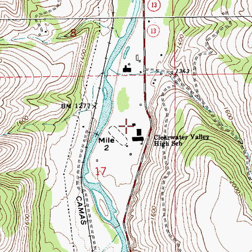 Topographic Map of Clearwater Valley Primary School, ID