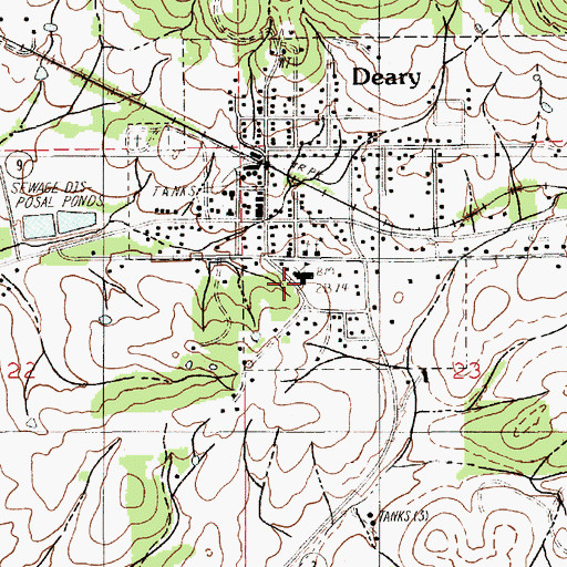 Topographic Map of Deary School, ID