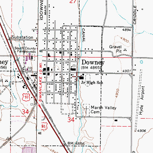 Topographic Map of Downey Junior High School (historical), ID