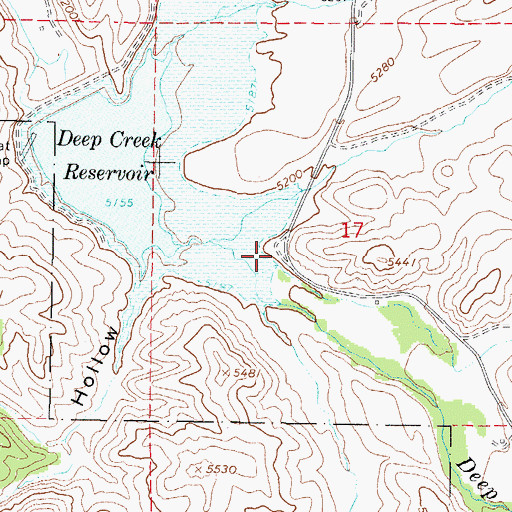 Topographic Map of Deep Creek Reservoir Public Fishing Area, ID
