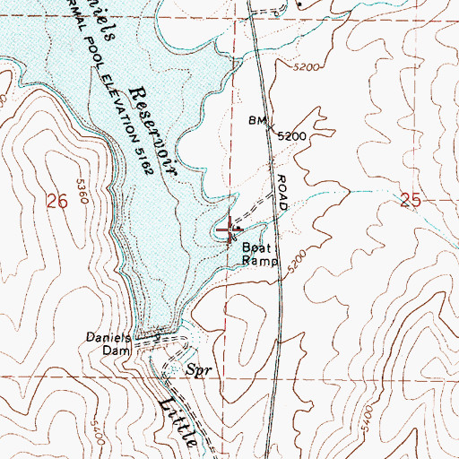 Topographic Map of Daniels Reservoir Public Fishing Area, ID