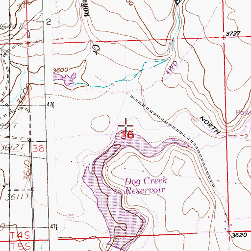 Topographic Map of Dog Creek Reservoir Public Fishing Area, ID