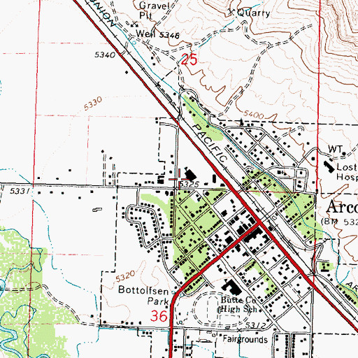 Topographic Map of Arco Elementary School, ID