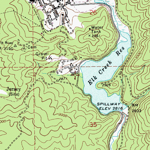 Topographic Map of Elk River Dam Public Fishing Area, ID