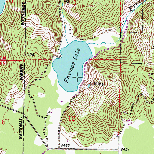 Topographic Map of Freeman Lake Access Area, ID
