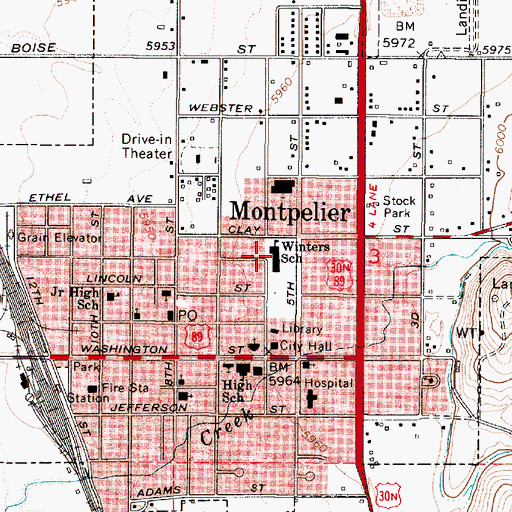 Topographic Map of A J Winters Elementary School, ID