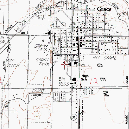 Topographic Map of Grace Elementary School, ID