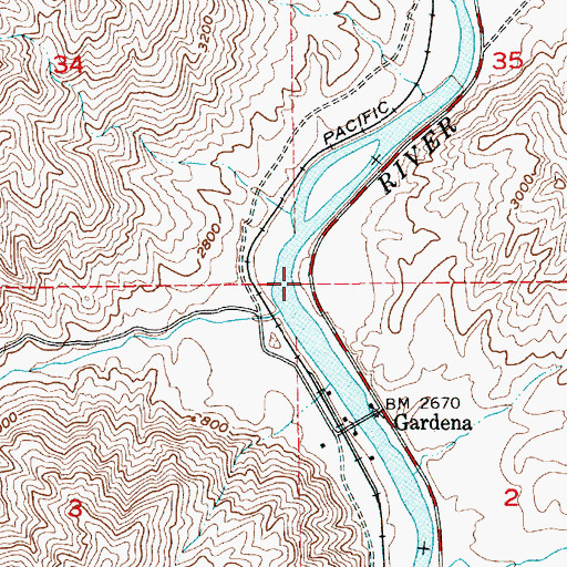 Topographic Map of Gardena Access Area, ID