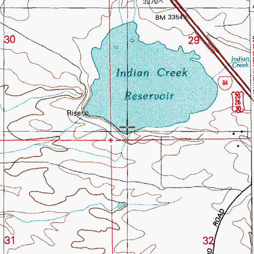 Topographic Map of Indian Creek Reservoir Public Fishing Area, ID