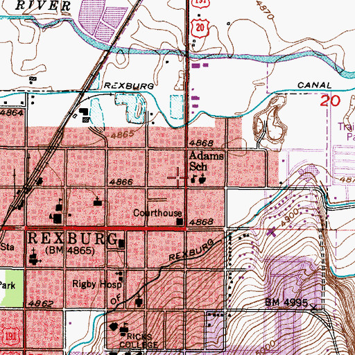 Topographic Map of Adams Elementary School, ID