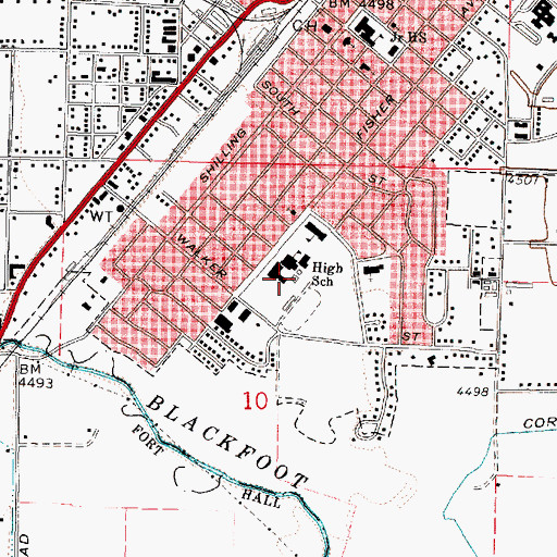 Topographic Map of Blackfoot High School, ID