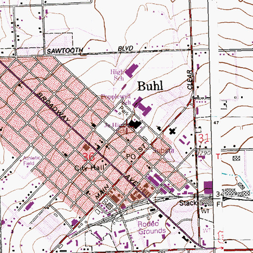 Topographic Map of Buhl Middle School, ID