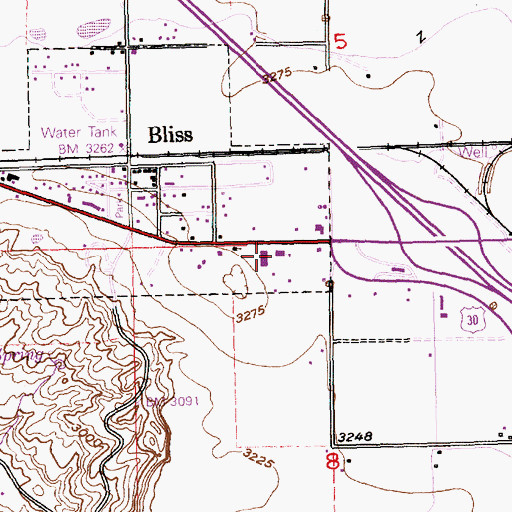 Topographic Map of Bliss Public School, ID