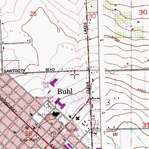 Topographic Map of Buhl High School, ID