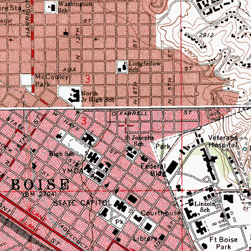 Topographic Map of The Children's School of Boise, ID