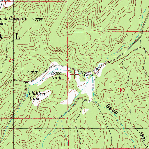 Topographic Map of Baca Cemetery, AZ