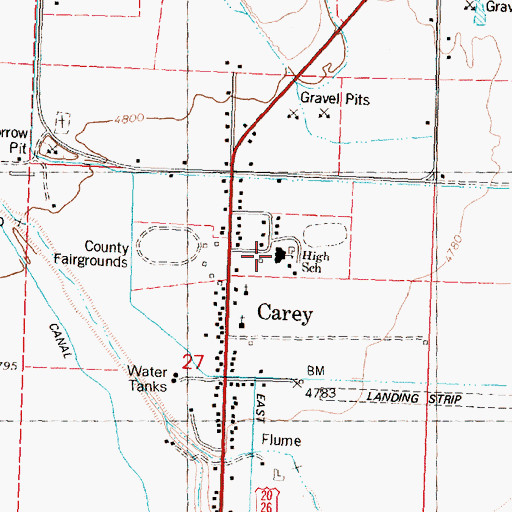 Topographic Map of Carey Public School, ID