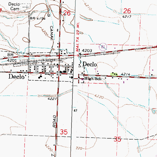 Topographic Map of Declo Junior High School, ID