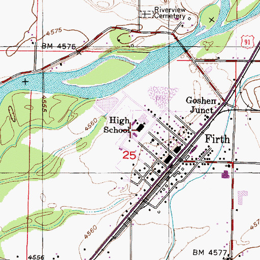 Topographic Map of Firth High School, ID