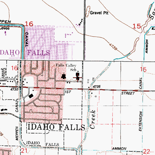 Topographic Map of Falls Valley Elementary School, ID