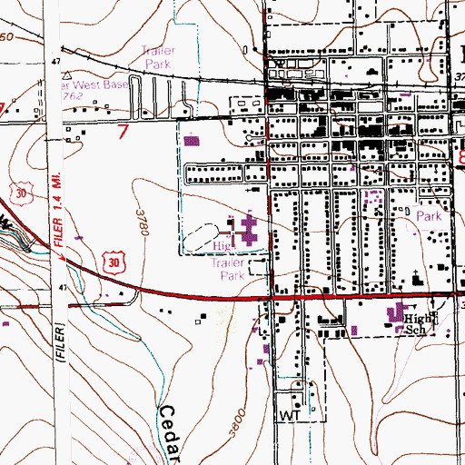 Topographic Map of Filer Elementary School, ID