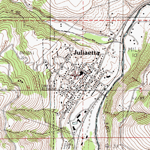 Topographic Map of Juliaetta Elementary School, ID