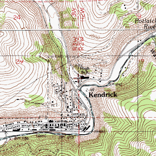 Topographic Map of Kendrick Junior - Senior High School, ID