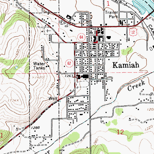 Topographic Map of Kamiah Elementary School, ID