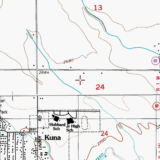 Topographic Map of Kuna High School, ID
