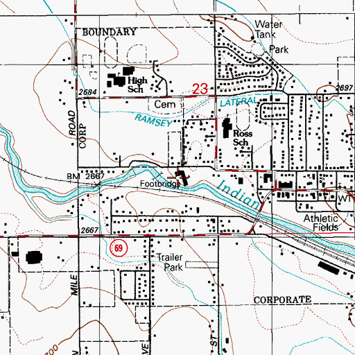 Topographic Map of Indian Creek Elementary School, ID