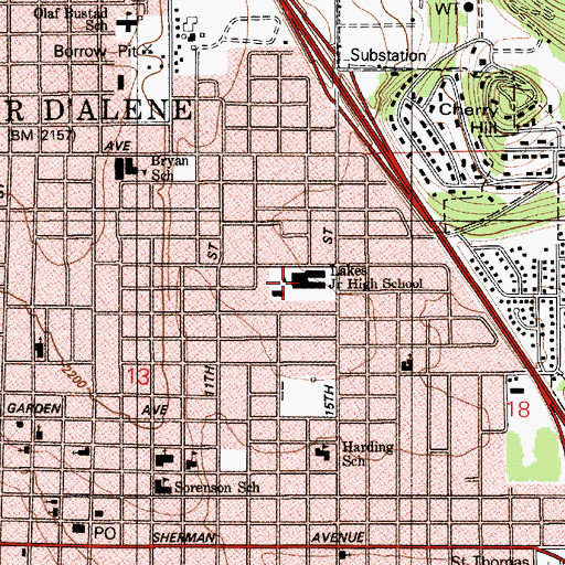 Topographic Map of Lakes Middle School, ID