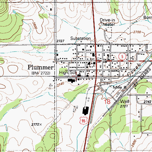 Topographic Map of Lakeside High School, ID