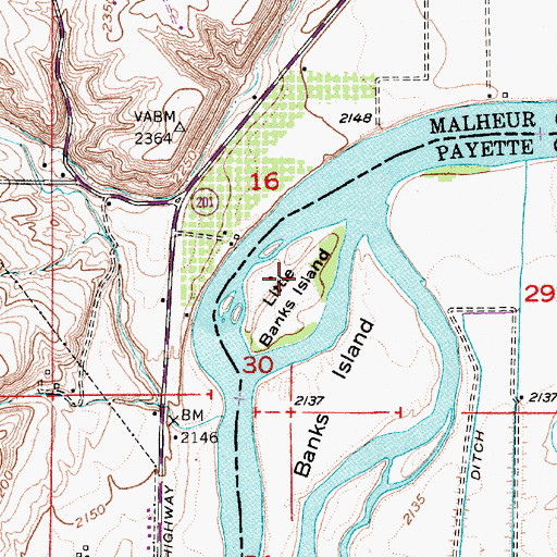 Topographic Map of Little Banks Island Wildlife Habitat Area, ID