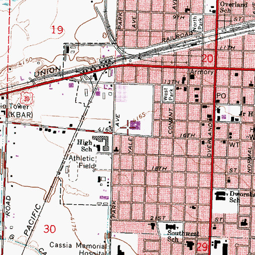 Topographic Map of Burley Junior High School, ID