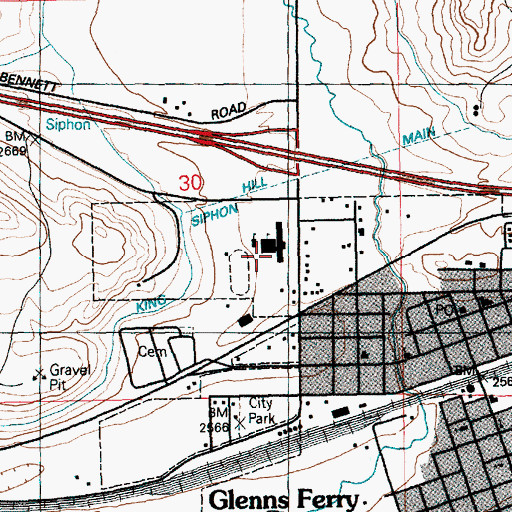 Topographic Map of Glenns Ferry High School, ID