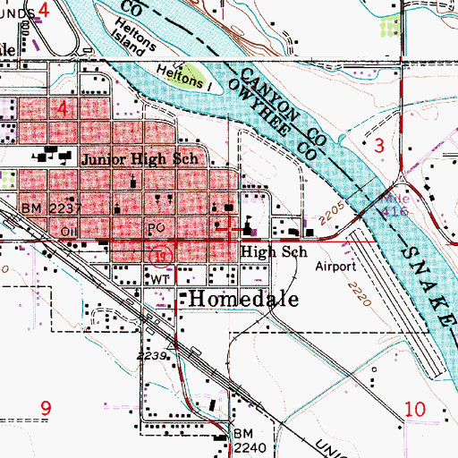 Topographic Map of Homedale High School, ID